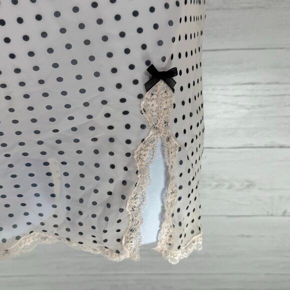 VTG Victoria’s Secret Large pink black polka dot lace slip night gown whimsygoth - Picture 3 of 10